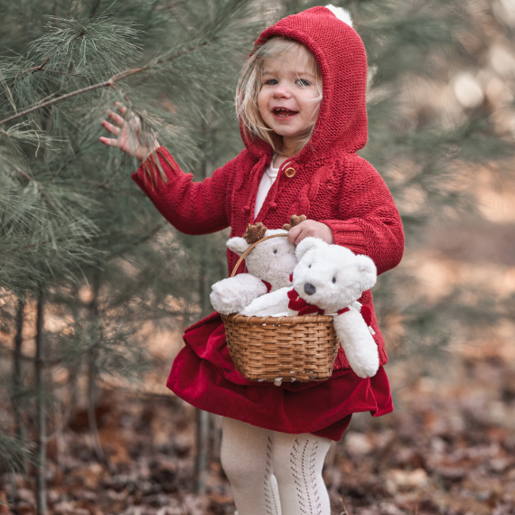 Girls | Hooded Pom Pom Cardigan | Red