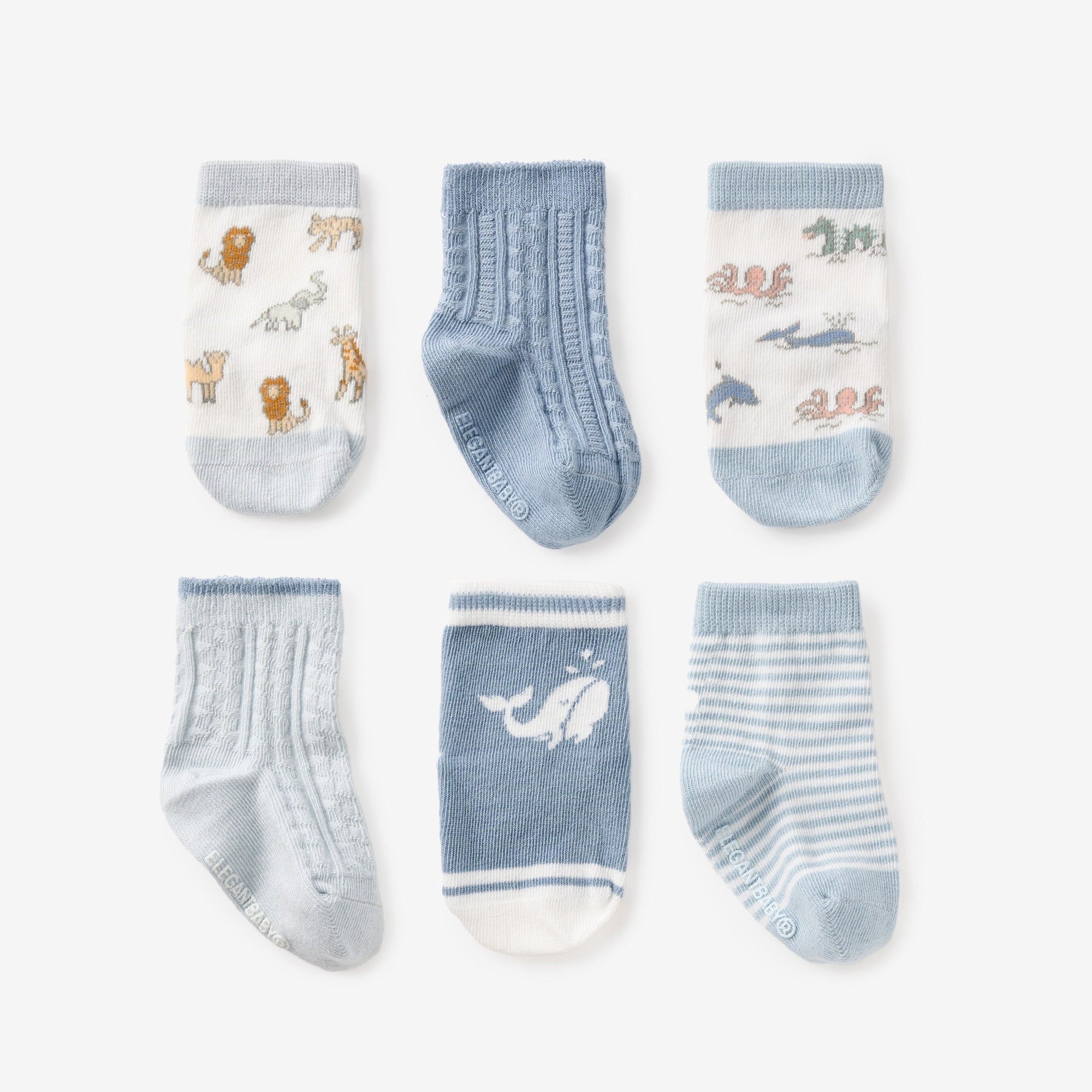 Unisex | World Explorer Non-Slip Baby Socks 6 Pk | Blue