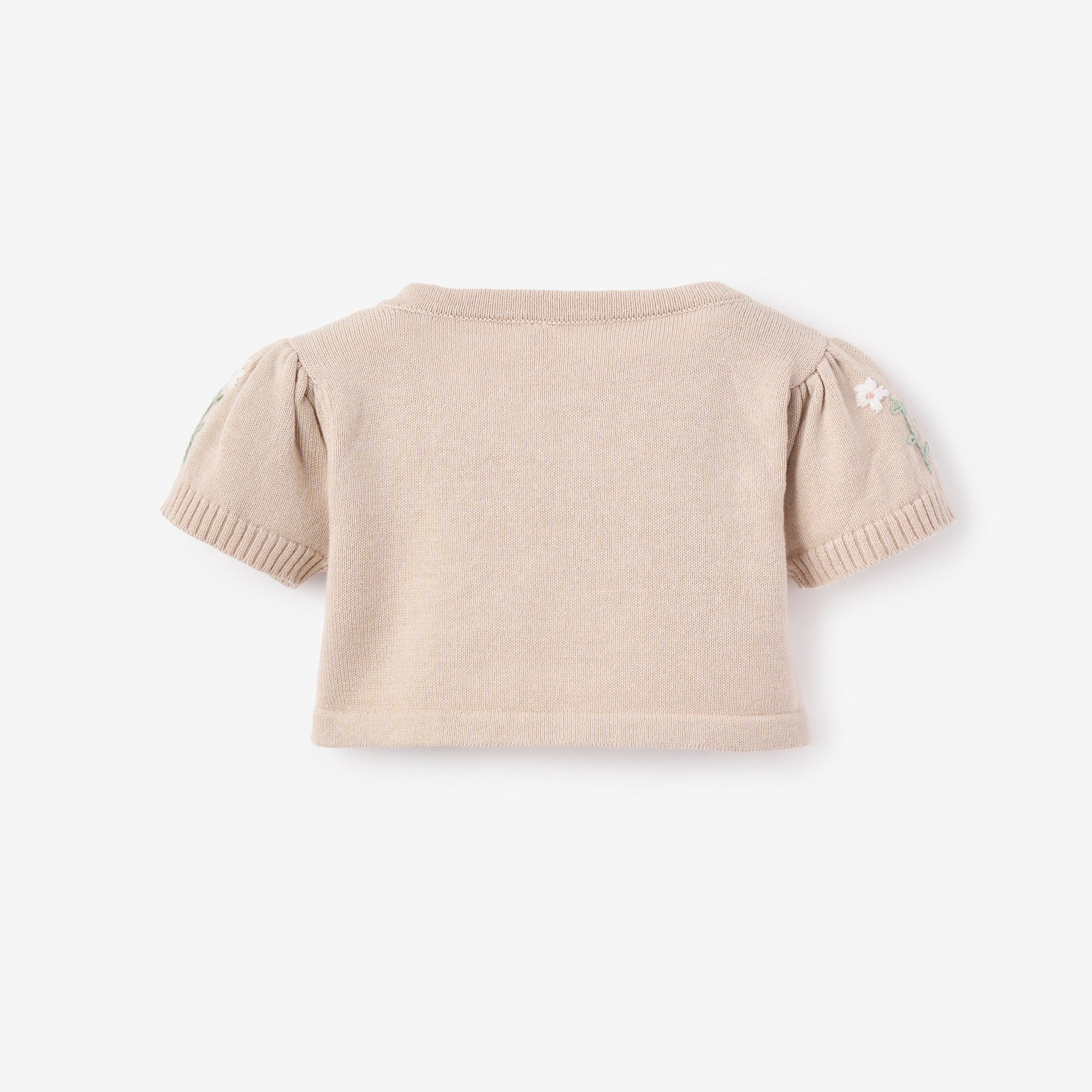 Girls | Embroidered Floral Bolero Cotton Knit Cardigan | Taupe