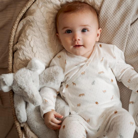 Unisex | Neutral Safari Print Organic Cotton Pointelle Layette 2 Pc Gift Set | Multi