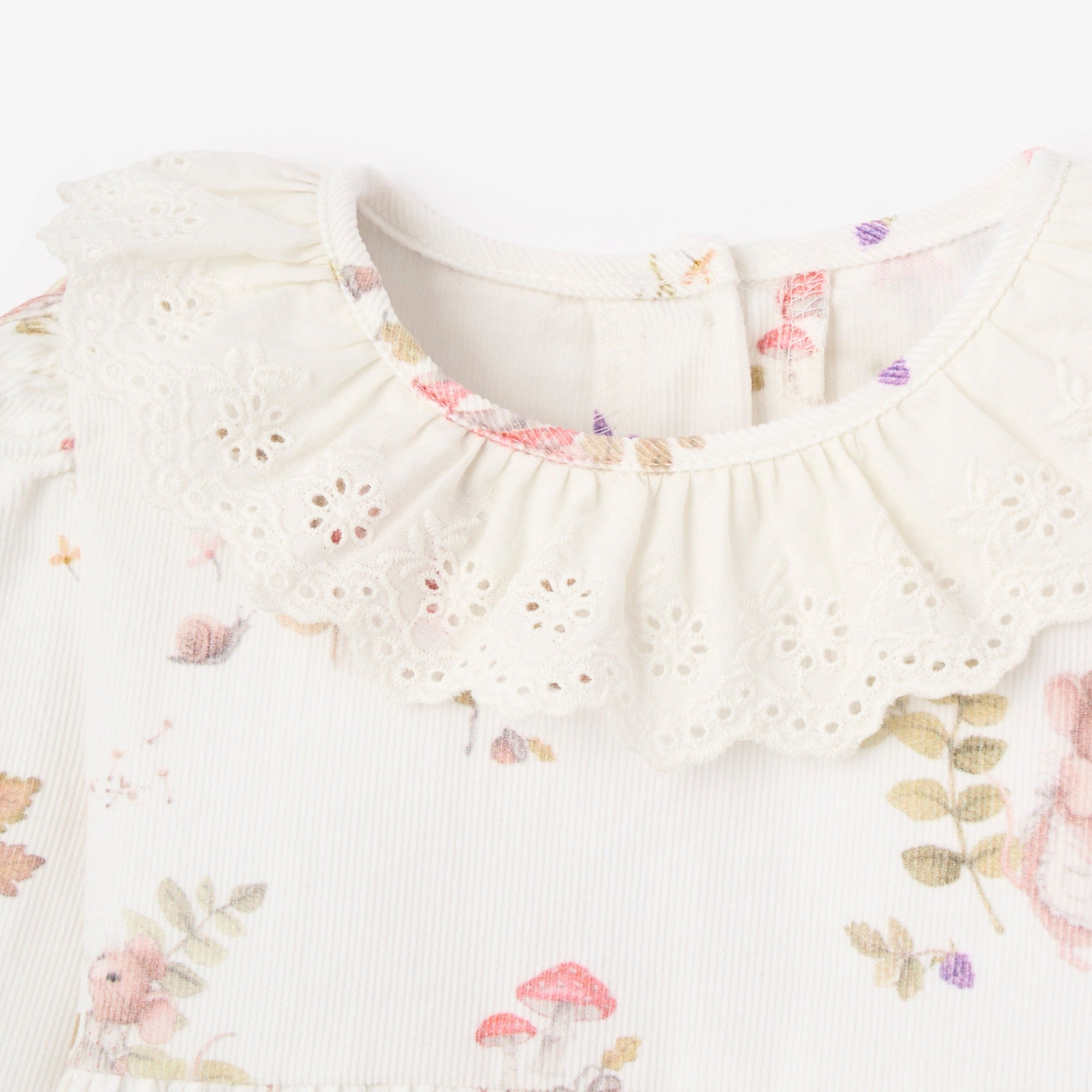 Girls | Magical Mouse Print Mini Cord Lace Collar Dress + Bloomer Set | White