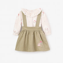 Girls | Magical Mouse Cameo Stripe Mini Cord Top +  Pinafore Dress Set | Sage