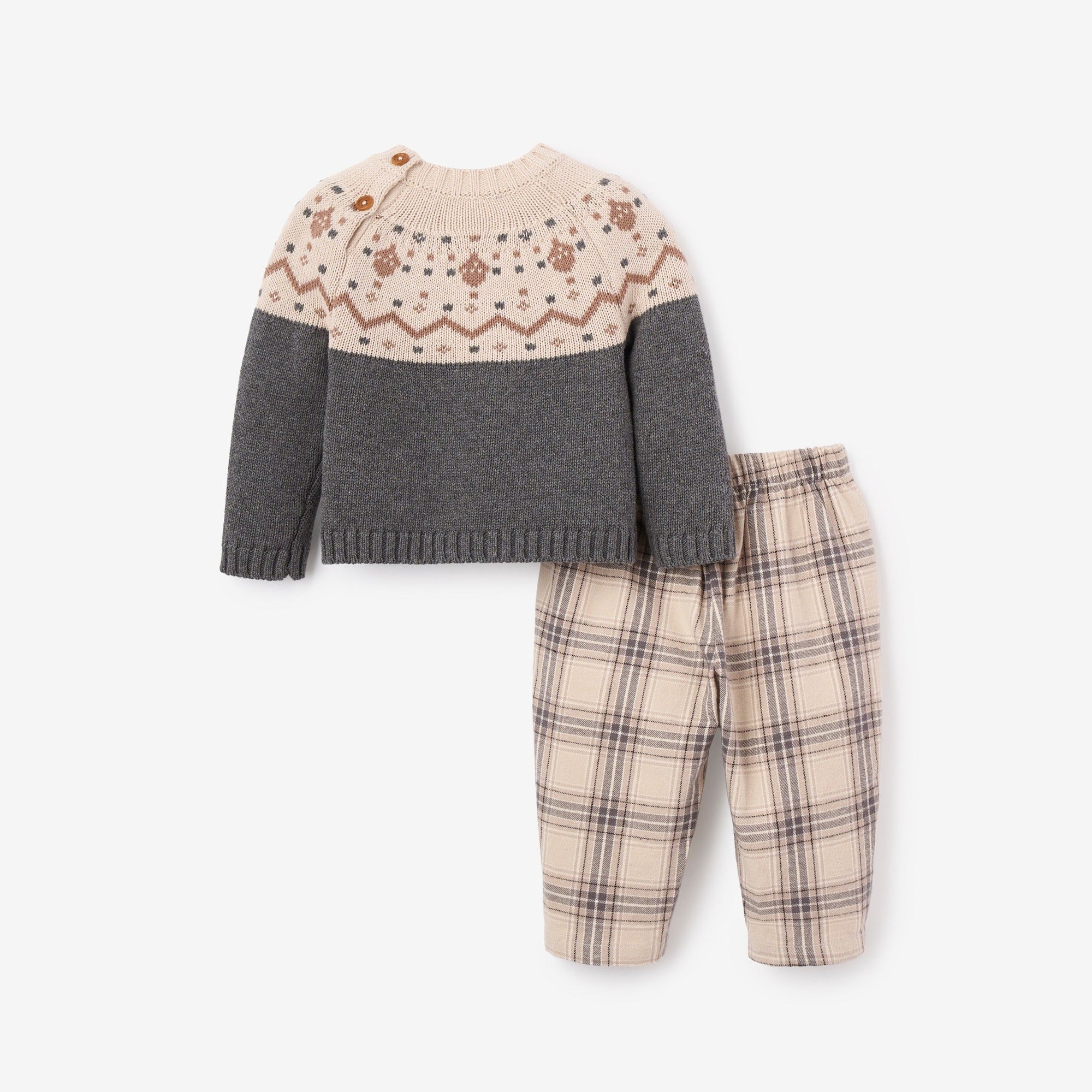 Boys | Charcoal Fairisle Sweater + Plaid Pant Set | Dark Gray