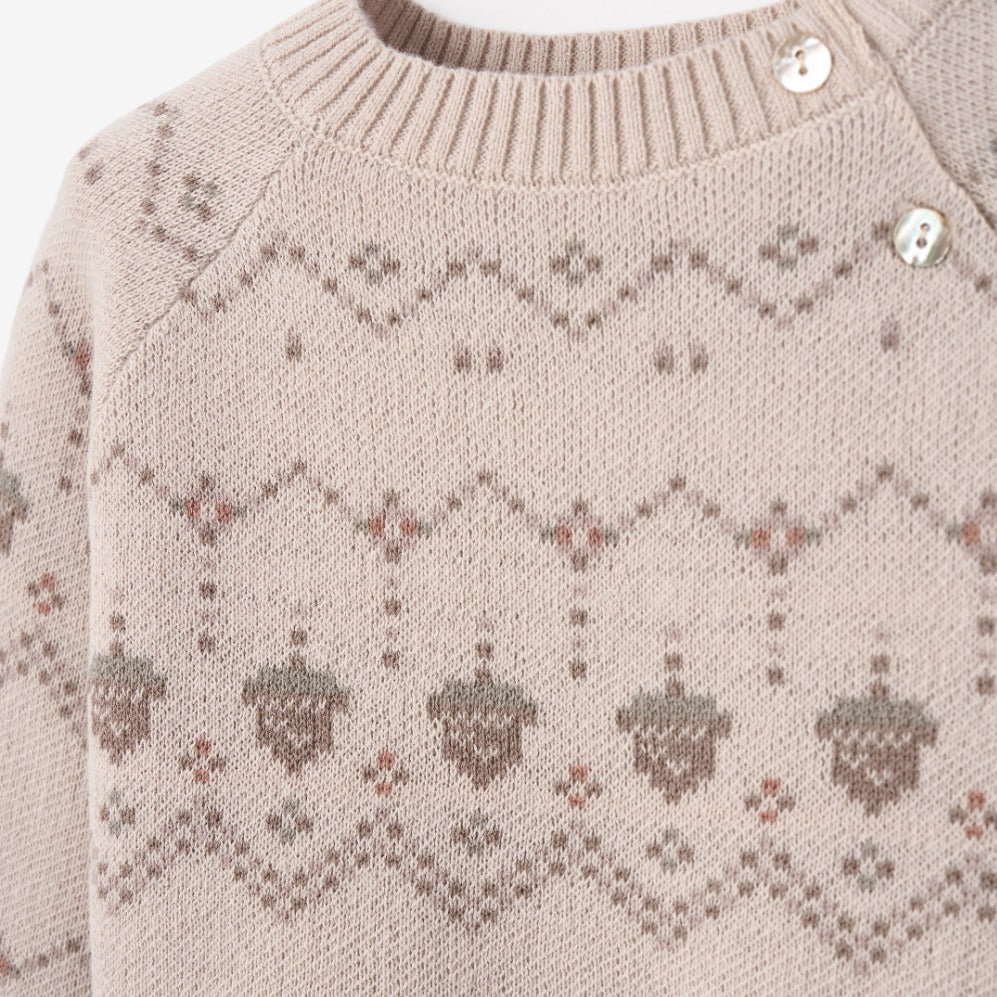 Unisex | Acorn Fairisle Sweater, Footed Pant + Hat Set 3pc | Taupe