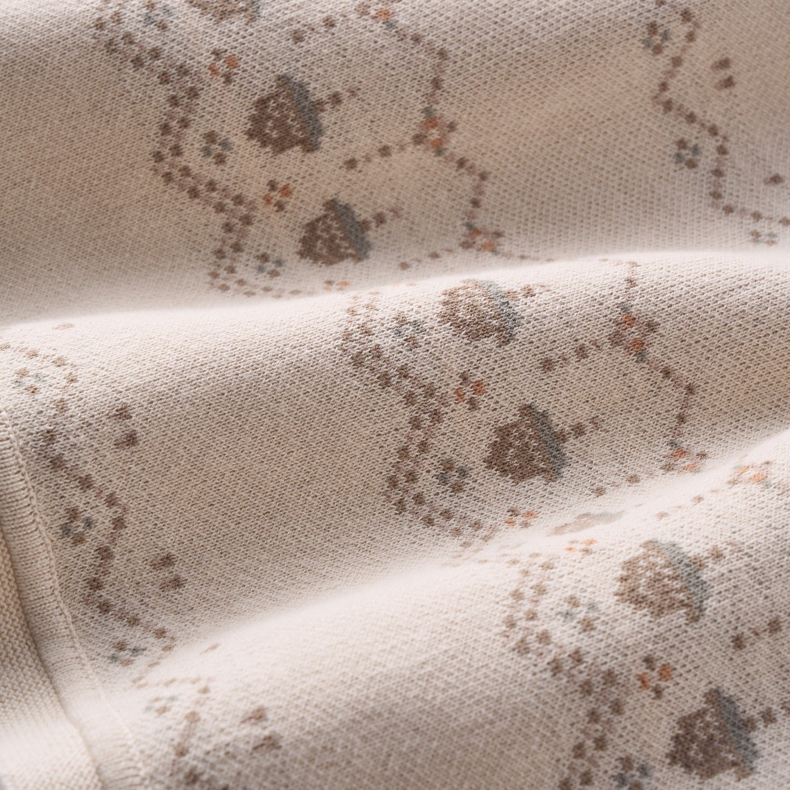 Unisex | Acorn Fairisle Knit Baby Blanket | Taupe