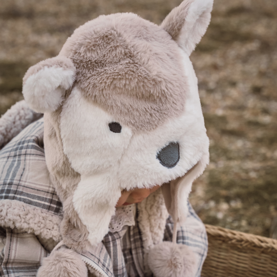Boys | Wolf Aviator Plush Baby Hat | Gray