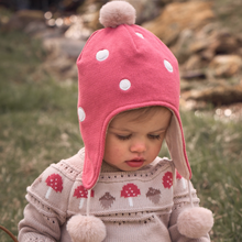 Girls | Mushroom Aviator Knit Baby Hat | Red