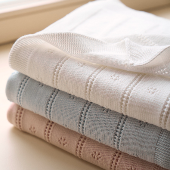 Unisex | Cream Pointelle Knit Baby Blanket | White