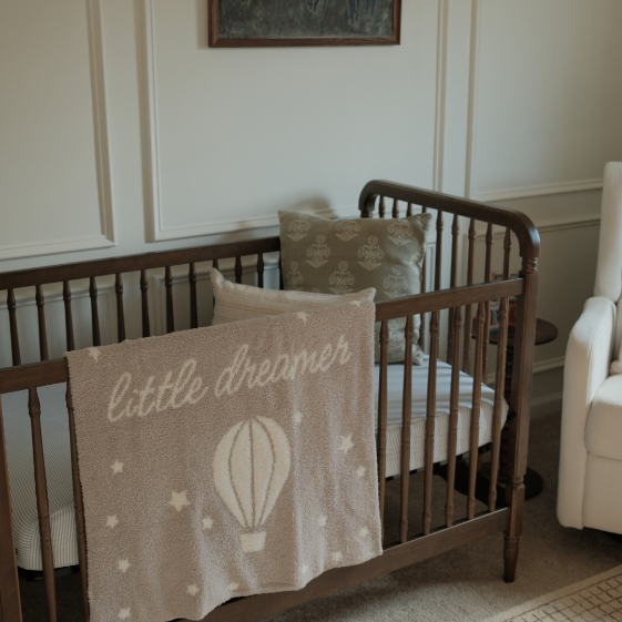 Unisex | Taupe Hot Air Balloon Feather Knit Baby Blanket | Taupe