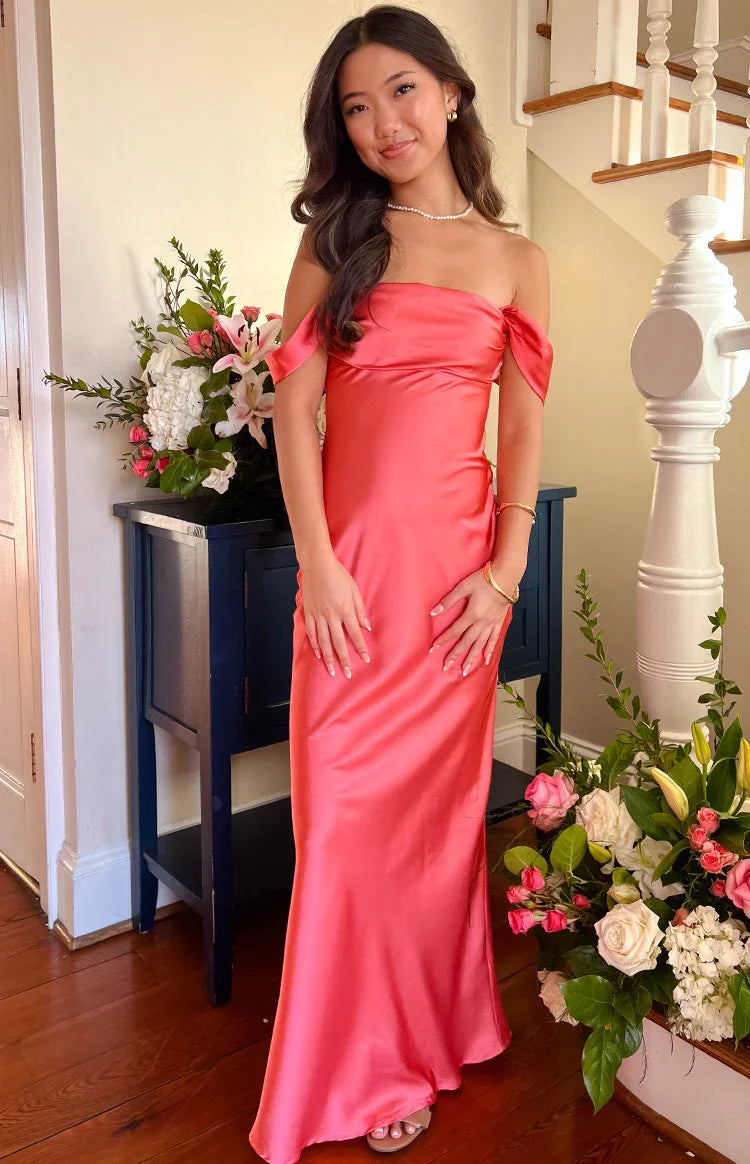 Ella Off Shoulder Prom Dress | Pink