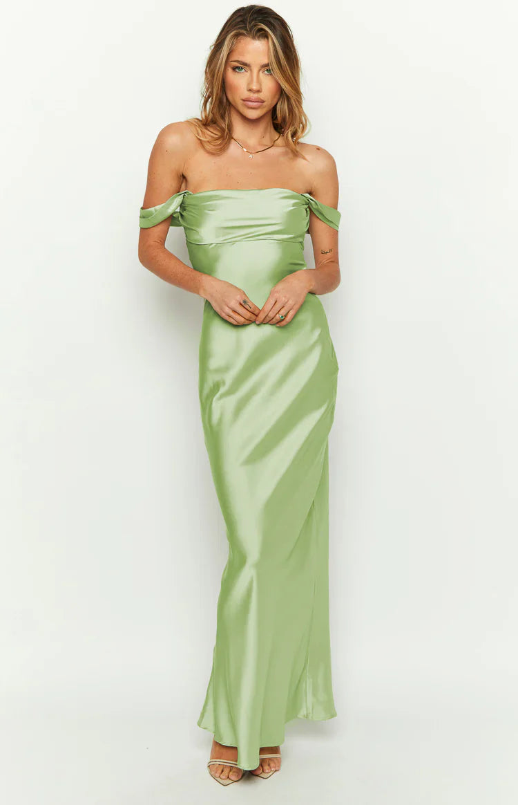 Ella Off Shoulder Formal Maxi Dress | Sage