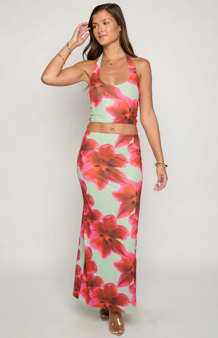 Elsa Floral Maxi Skirt | Green