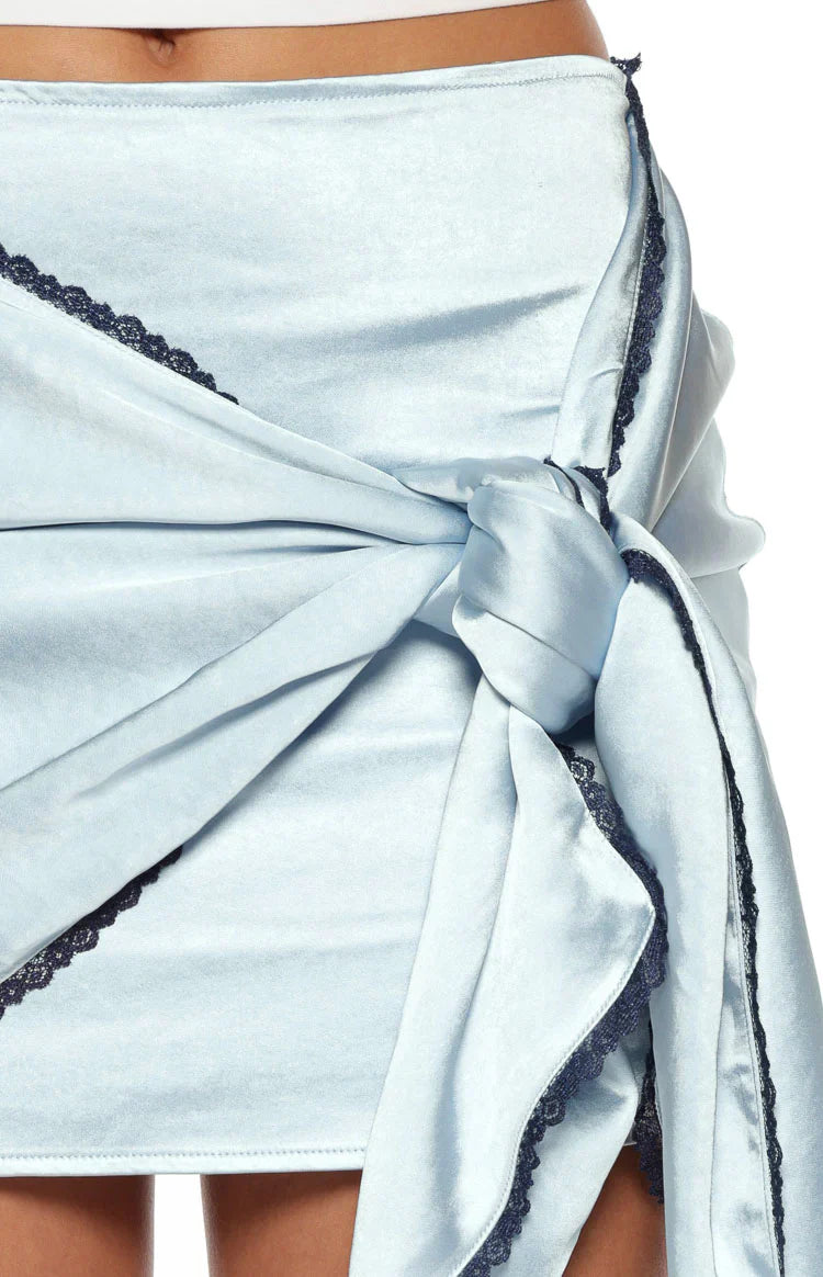 Elvi Ruched Satin Mini Skirt | Blue
