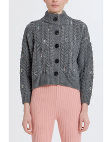 Embellished Cableknit Cardigan | Charcoal
