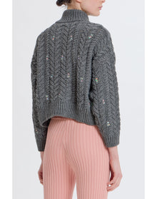 Embellished Cableknit Cardigan | Charcoal