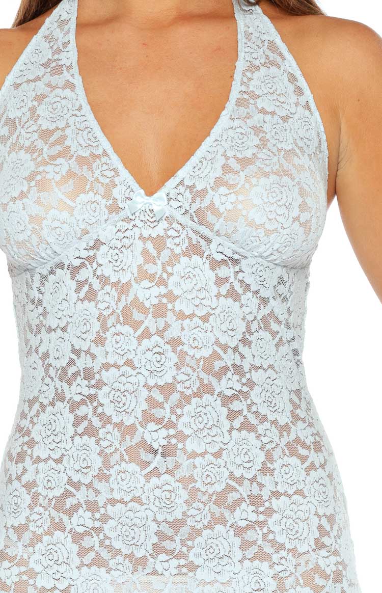 Espresso Sheer Lace Mini Dress | Blue