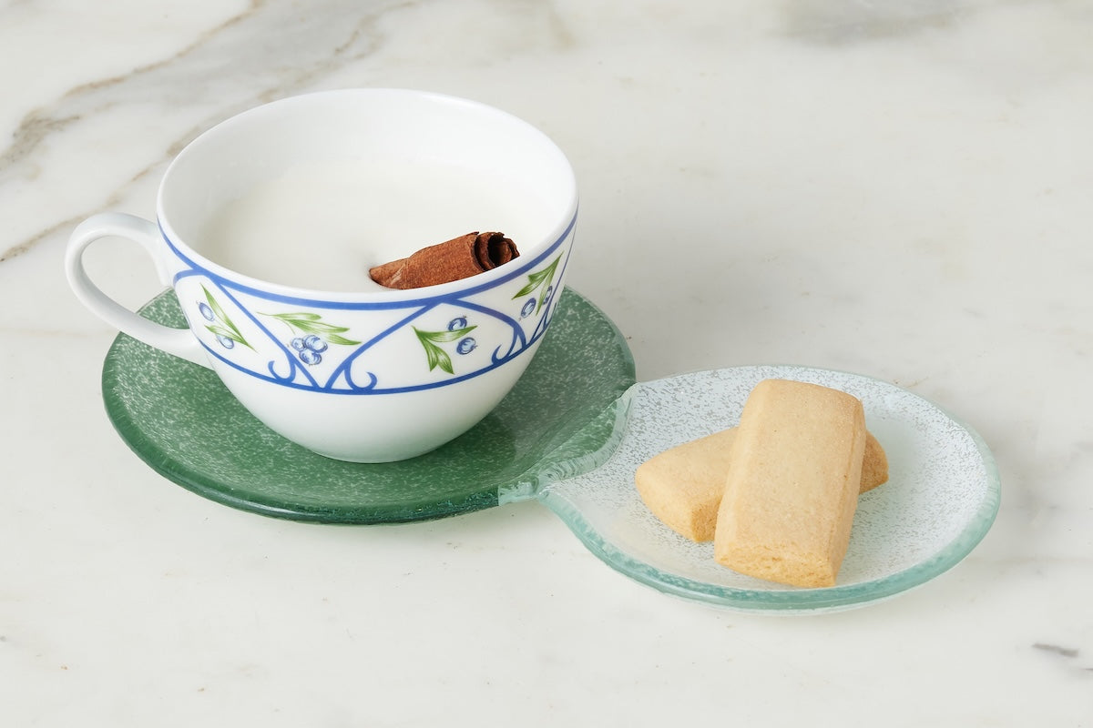 Glass Snack and Tea Duo Plates | Spruce Green | Set of 4