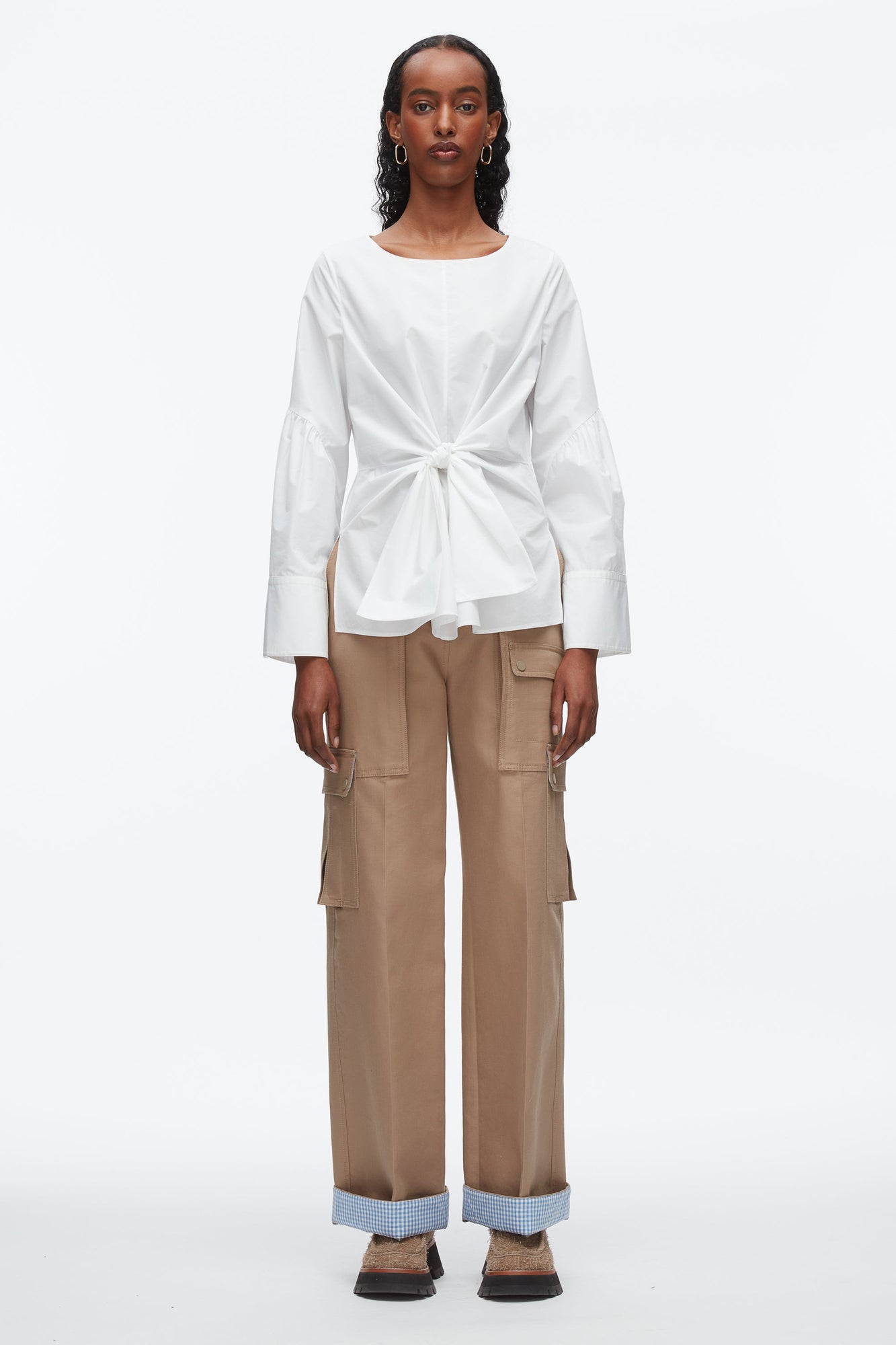 Tie Front Poplin Shirt | White