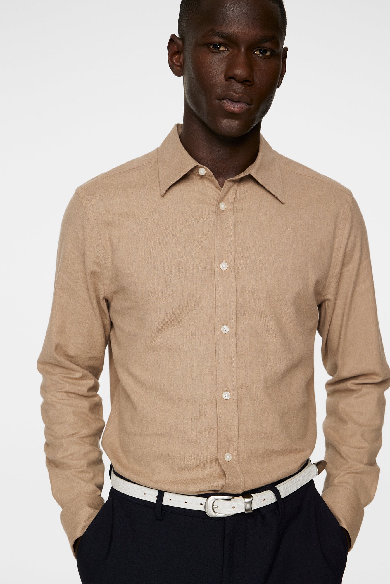 Men | Light Flannel Slim Shirt | Tiger Brown