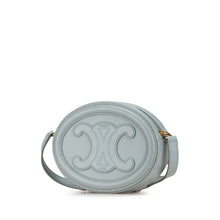 Celine | Pre-Owned Small Calfskin Cuir Triomphe Oval Crossbody | Blue/Light Blue