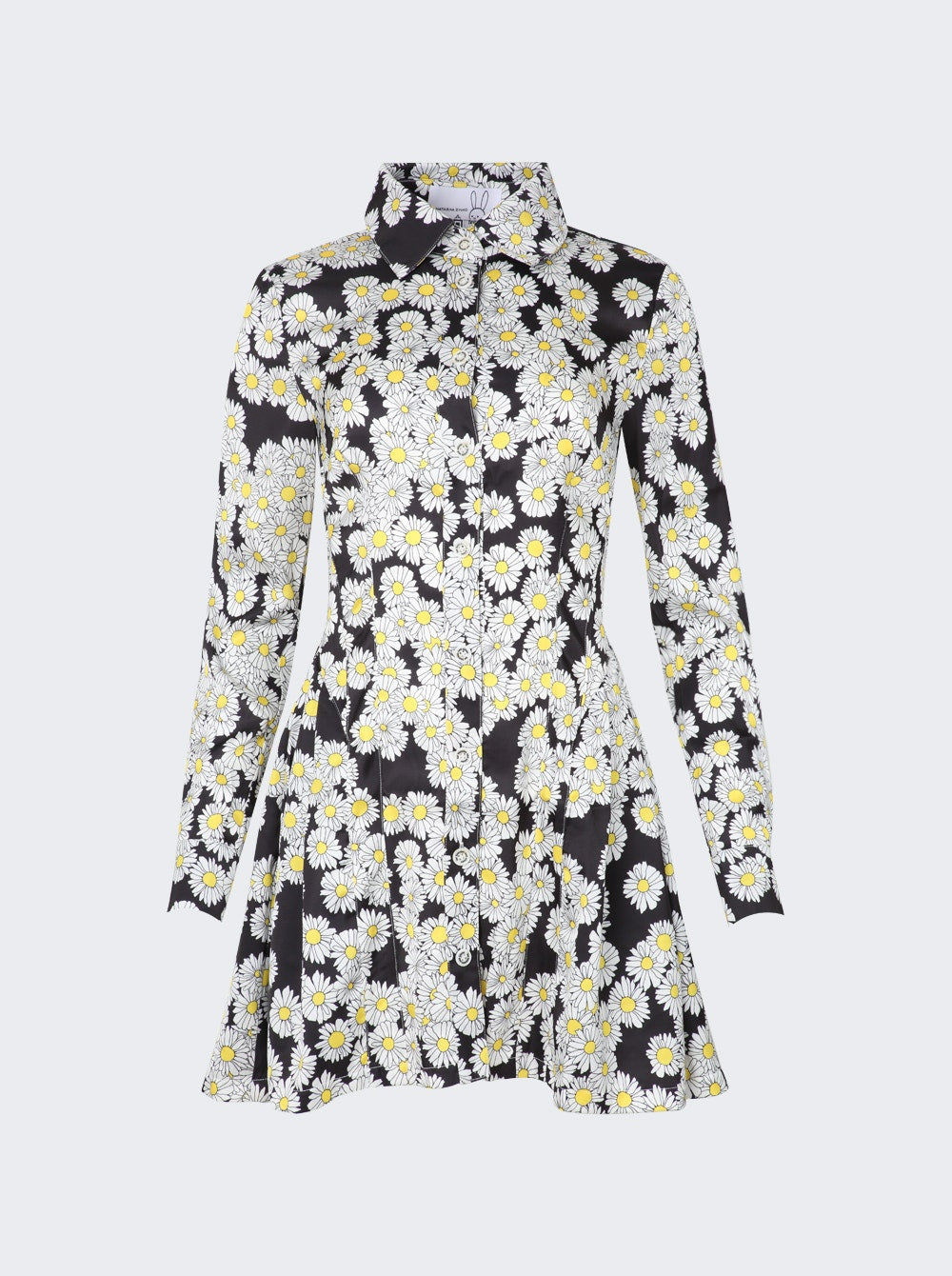 Women | Natasha Zinko | Daisy Print Mini Long-sleeve Shirtdress | Black