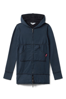 Women | Raw Edge Empire Waist Long Zip Hoodie | Past Midnight