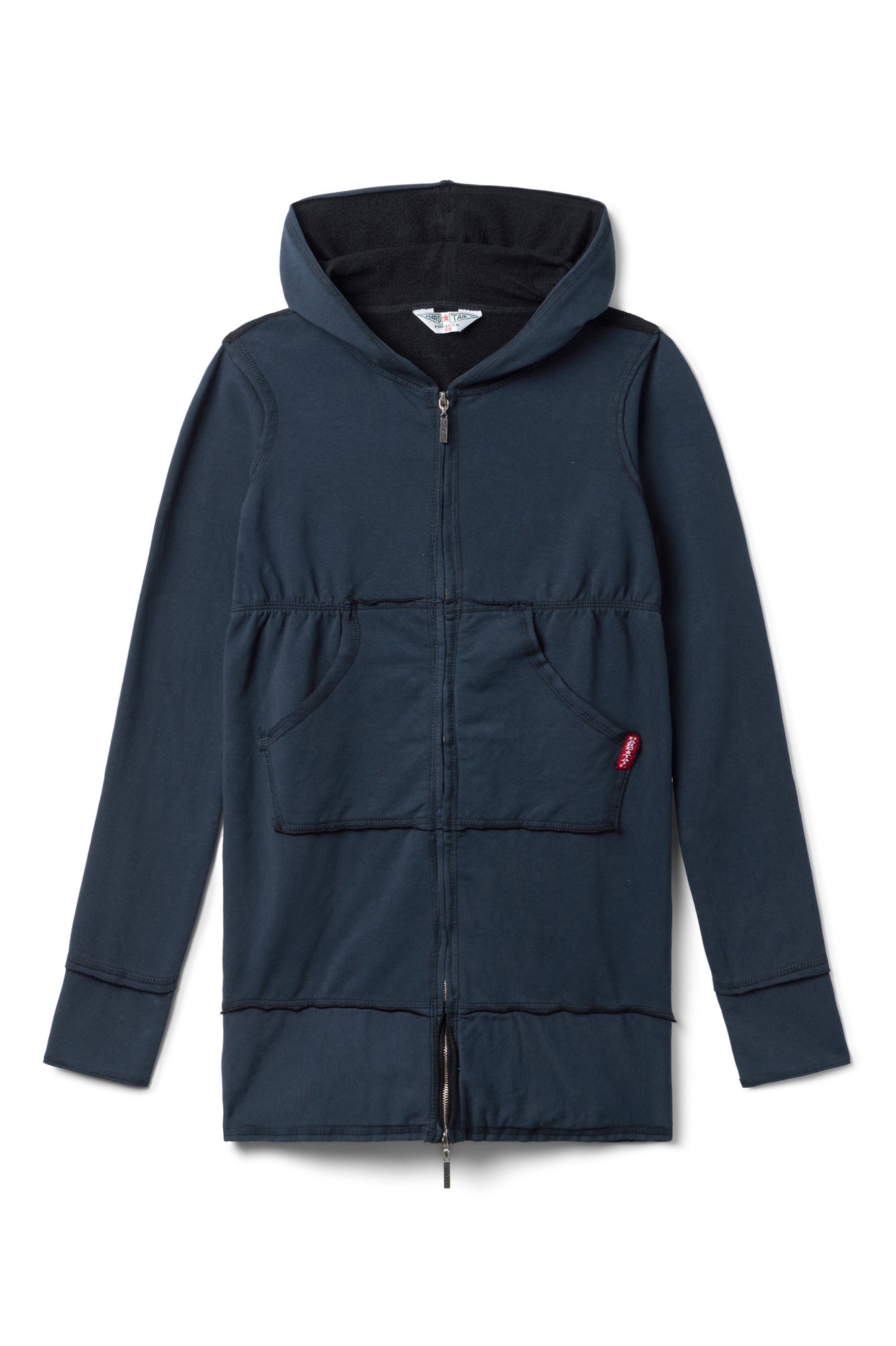 Women | Raw Edge Empire Waist Long Zip Hoodie | Past Midnight