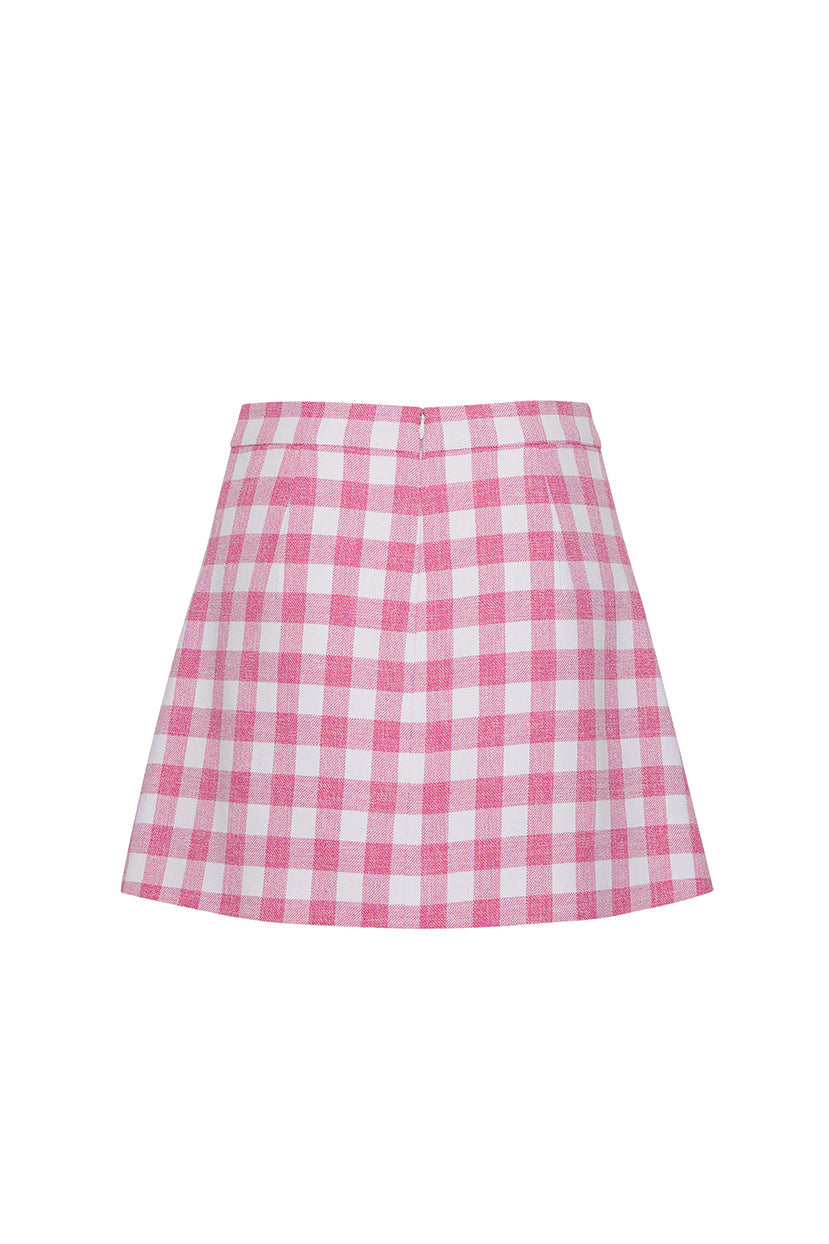Faye Mini Skirt | Pink Boucle Grid