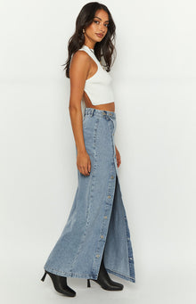 Fazio Button Side Maxi Skirt | Denim