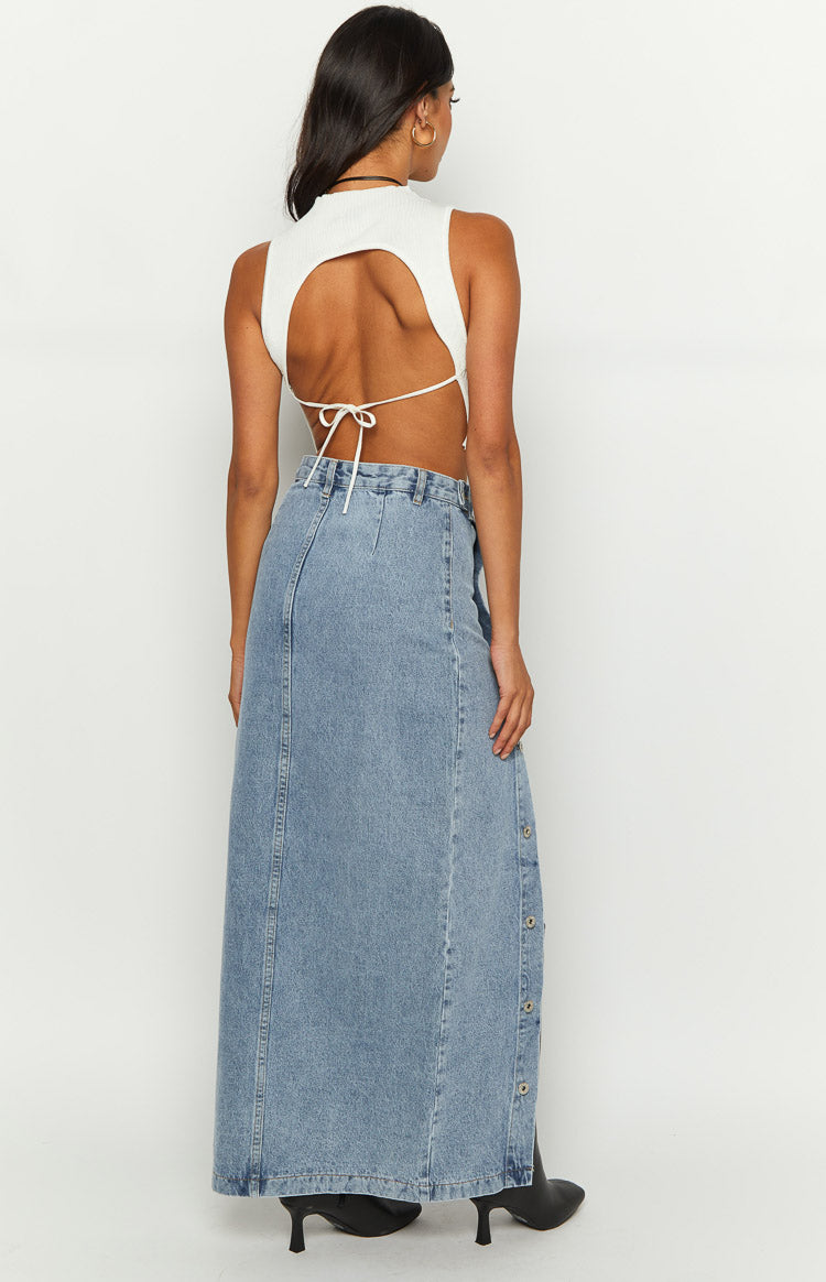 Fazio Button Side Maxi Skirt | Denim