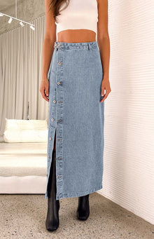 Fazio Button Side Maxi Skirt | Denim