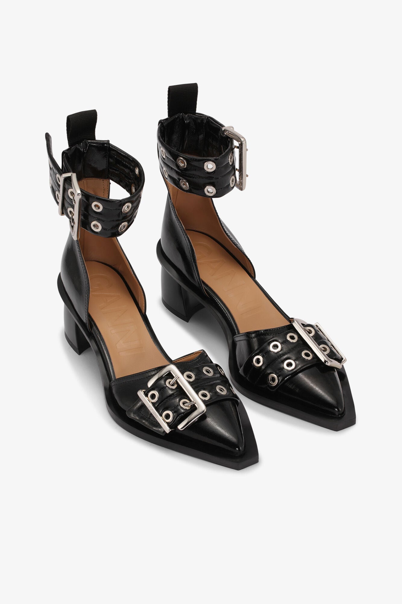 Feminine Buckle Open Cut Pumps | Black (V2)