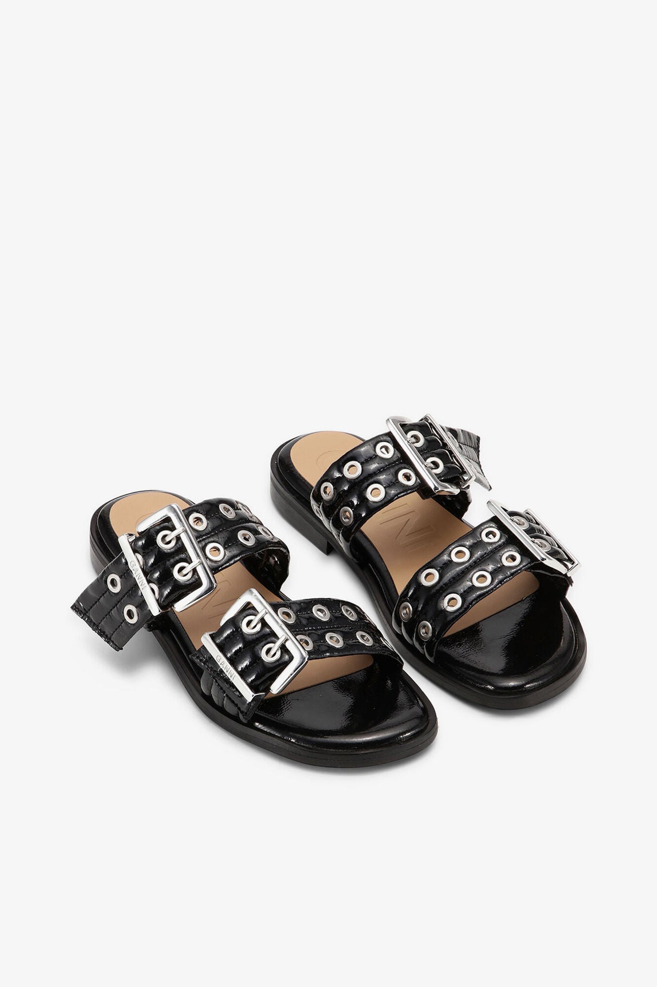 Feminine Buckle Two Strap Sandals in | Black (V1)