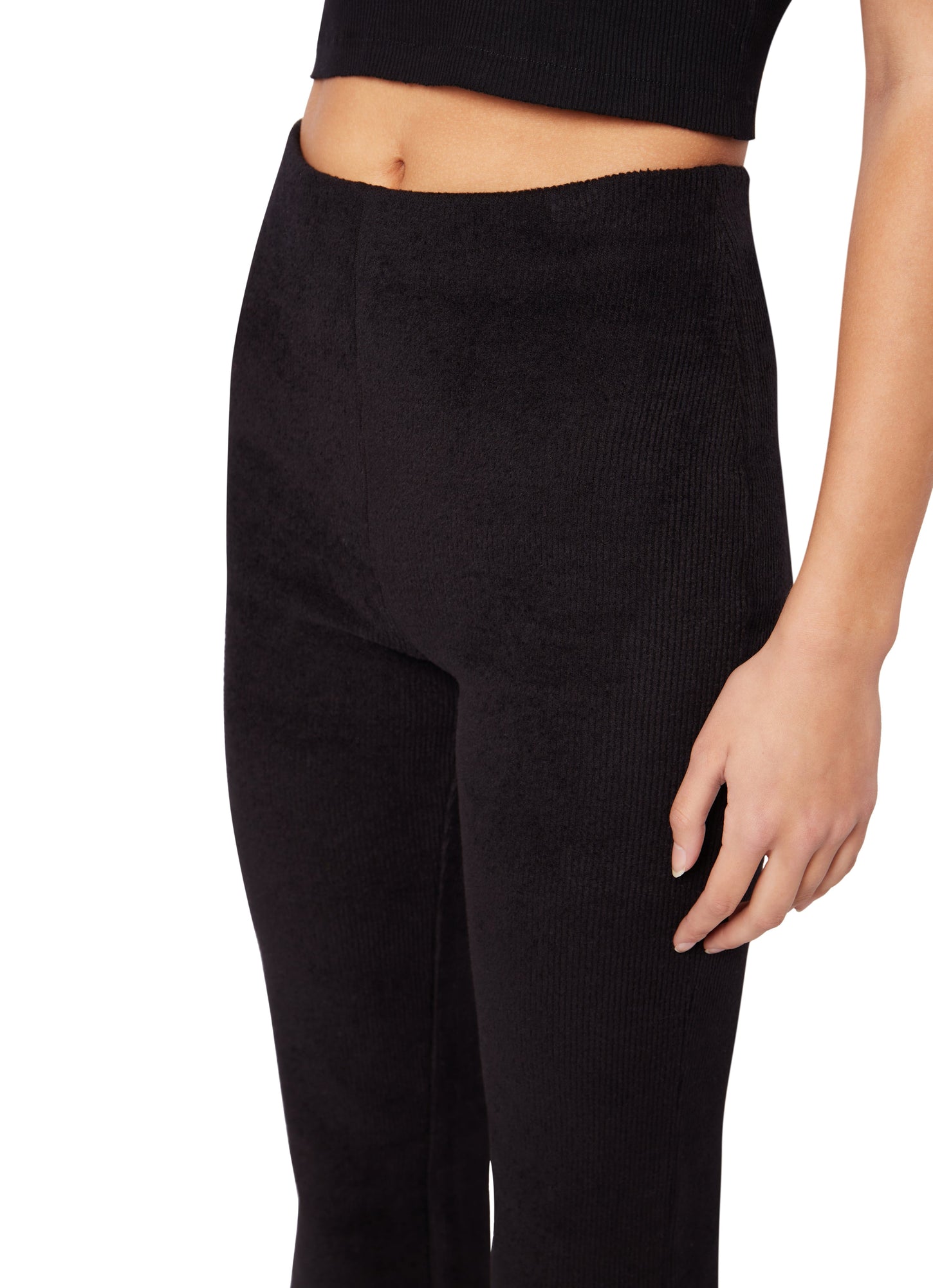 Womens | Flared Rib Knit Leggings | Black