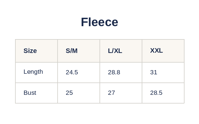 Product size guide