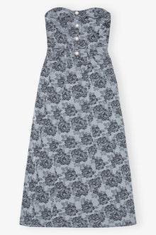 Floral Jacquard Long Corsage Dress | Illusion Blue