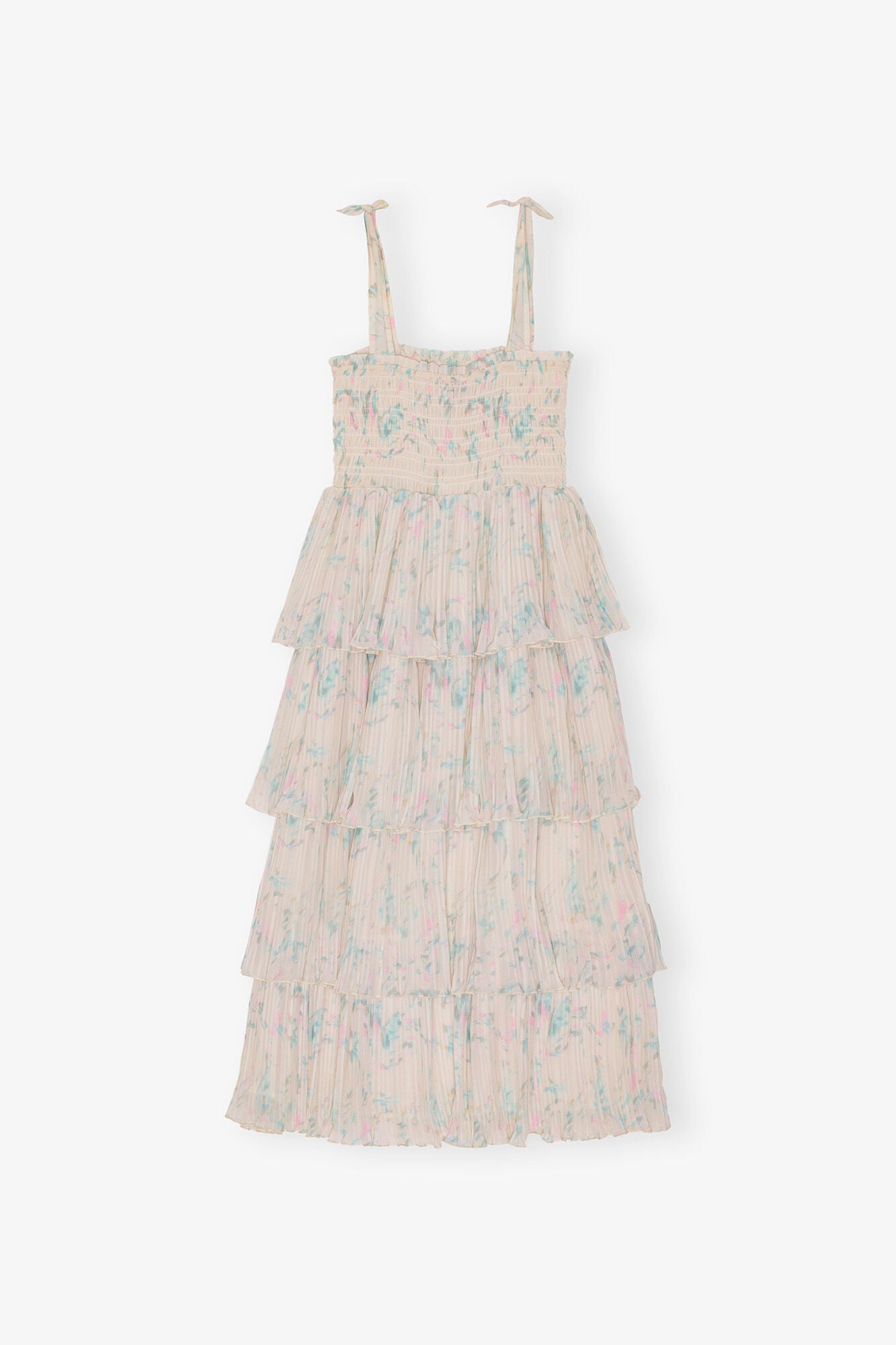 Floral Printed Pleated Georgette Strap Smock Midi Dress | Tofu