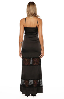 Freyja Lace Insert Satin Maxi Dress | Black
