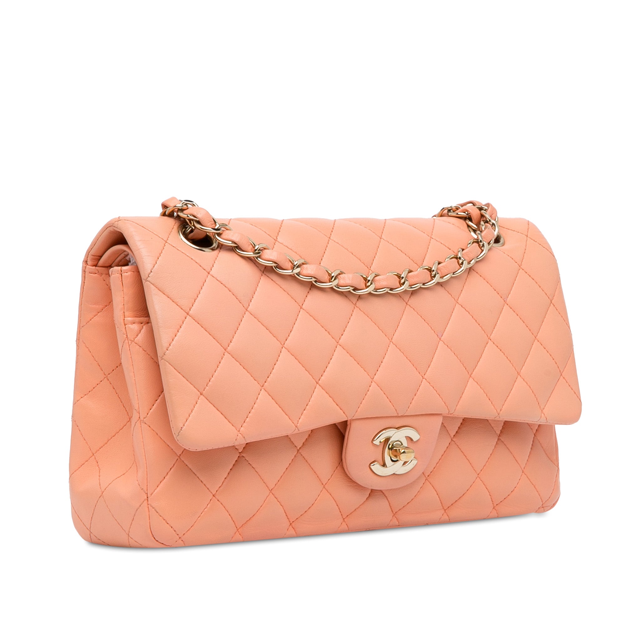Chanel | Pre-Owned Medium Classic Lambskin Double Flap | Orange/Light Orange