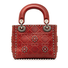 Dior | Pre-Owned Mini Embossed Calfskin Cannage Studded Flower Lady | Red
