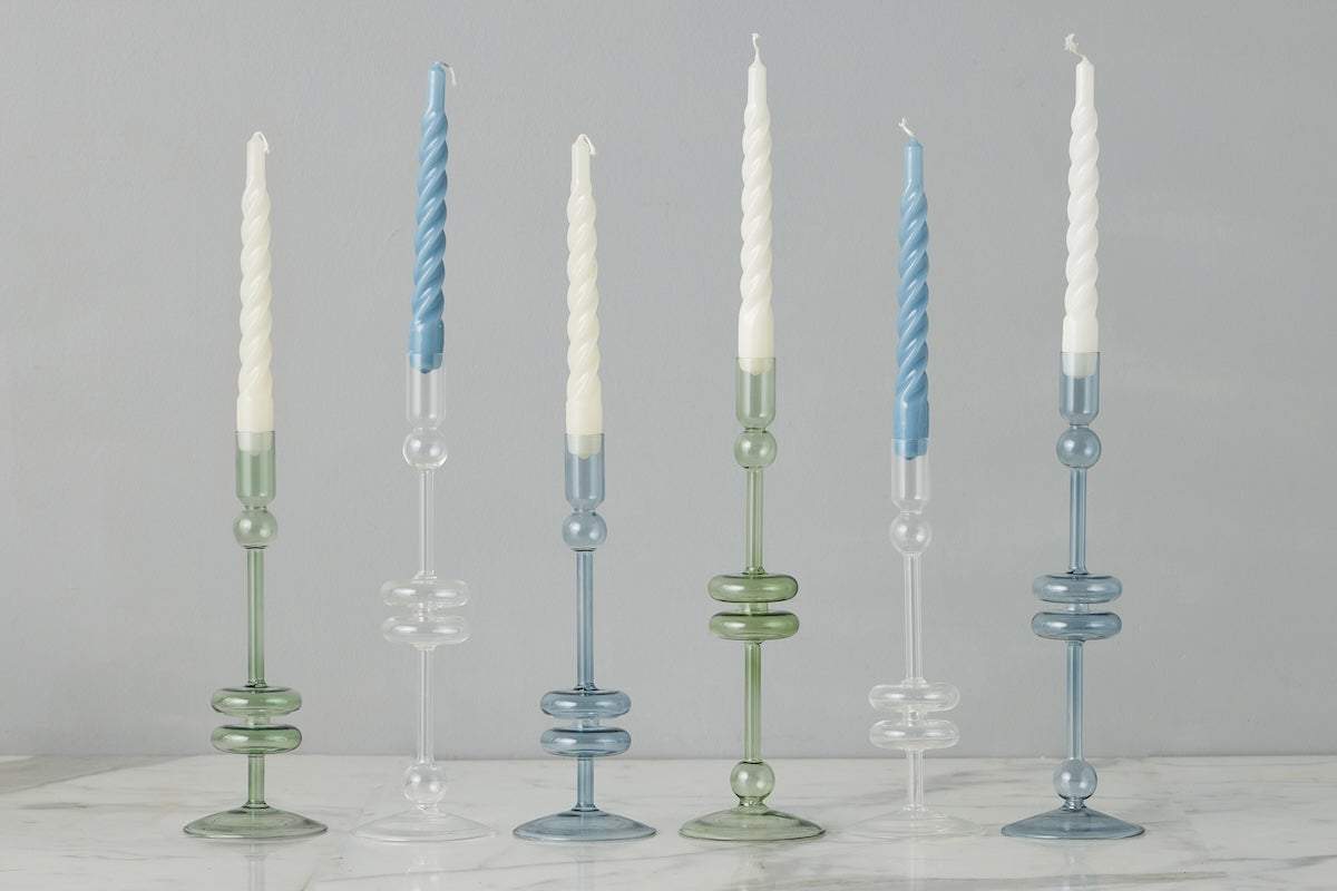 Glass Candlestick | Sage | Medium | Set of 2