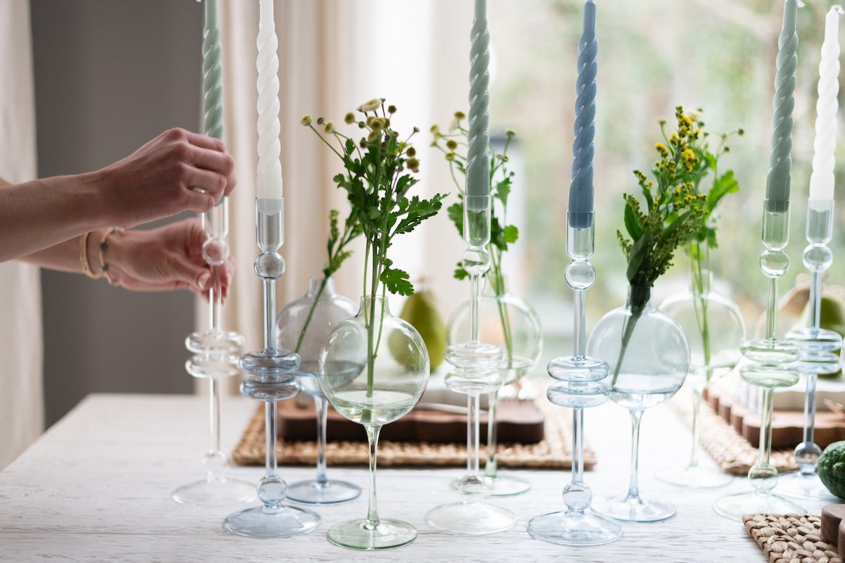 Glass Candlestick | Denim | Medium | Set of 2