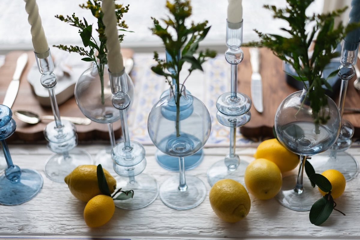 Glass Candlestick | Denim | Large | Set of 2