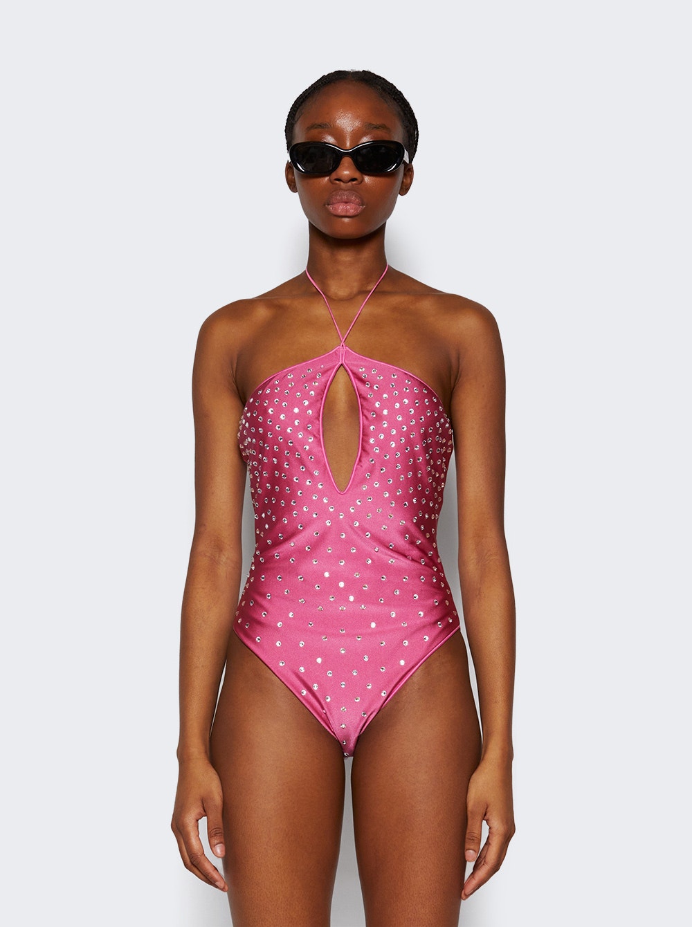 Women | Oséree | Gem Necklace Maillot | Flamingo Pink