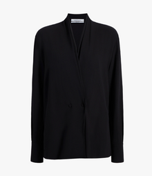Another Tomorrow Gathered Neckline Blouse in Black – Viscose Women's Top