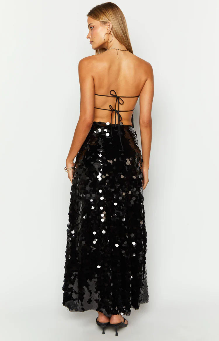 Genevieve Sequin Maxi Skirt | Black