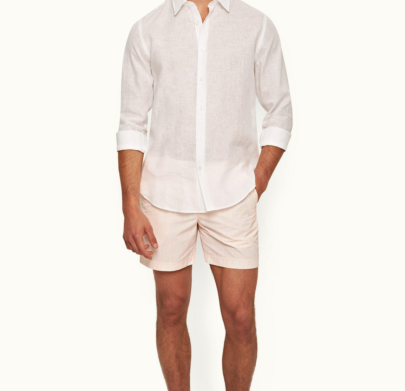 Giles Linen Tailored Fit Classic Collar Linen Shirt | Matchstick/White