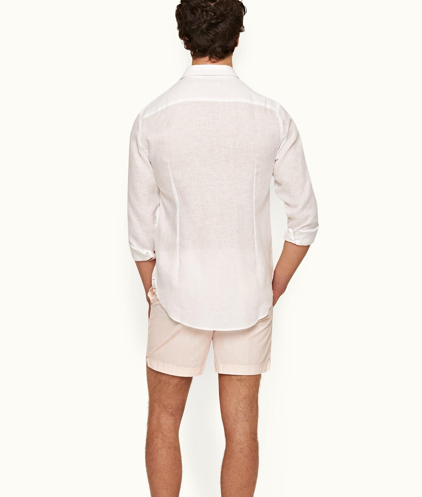Giles Linen Tailored Fit Classic Collar Linen Shirt | Matchstick/White