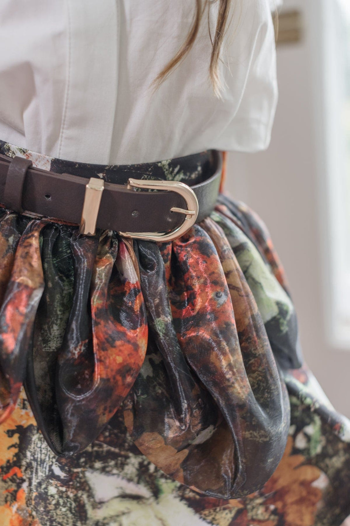 Girl | Alexis Brown Floral Print Skirt with Belt