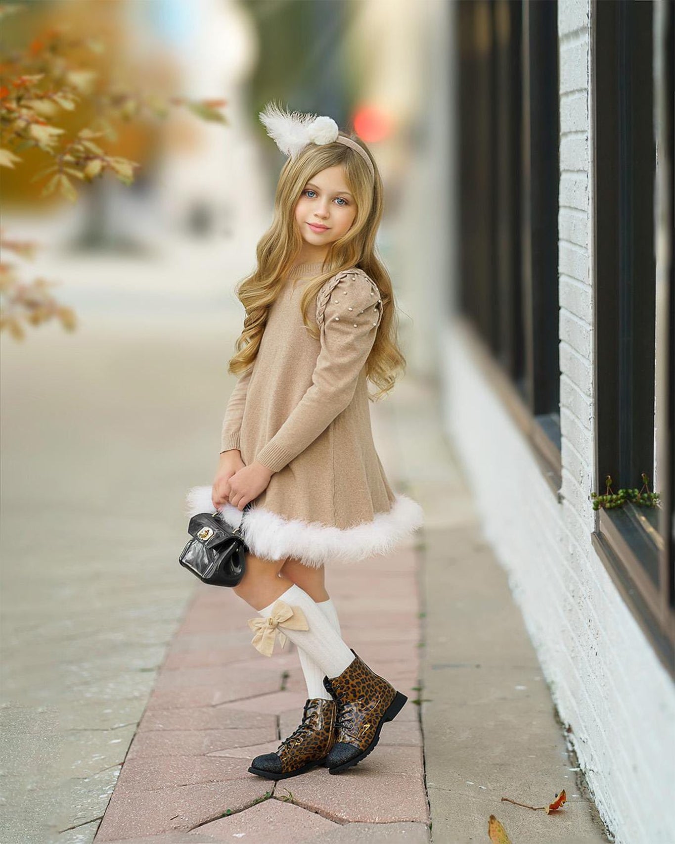 Girl | Anna Knit Dress with Feathered Hem | Beige